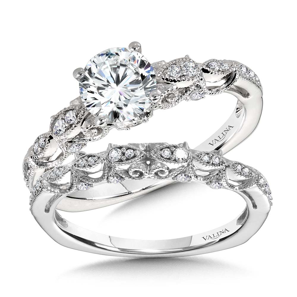 Vintage Milgrain & Filigree Accented Diamond Engagement Ring — R1156W
