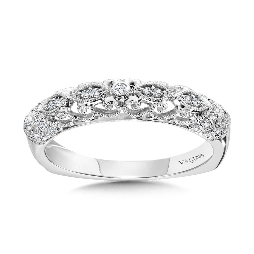 Vintage Milgrain & Filigree Accented Diamond Wedding Band — R1158BW