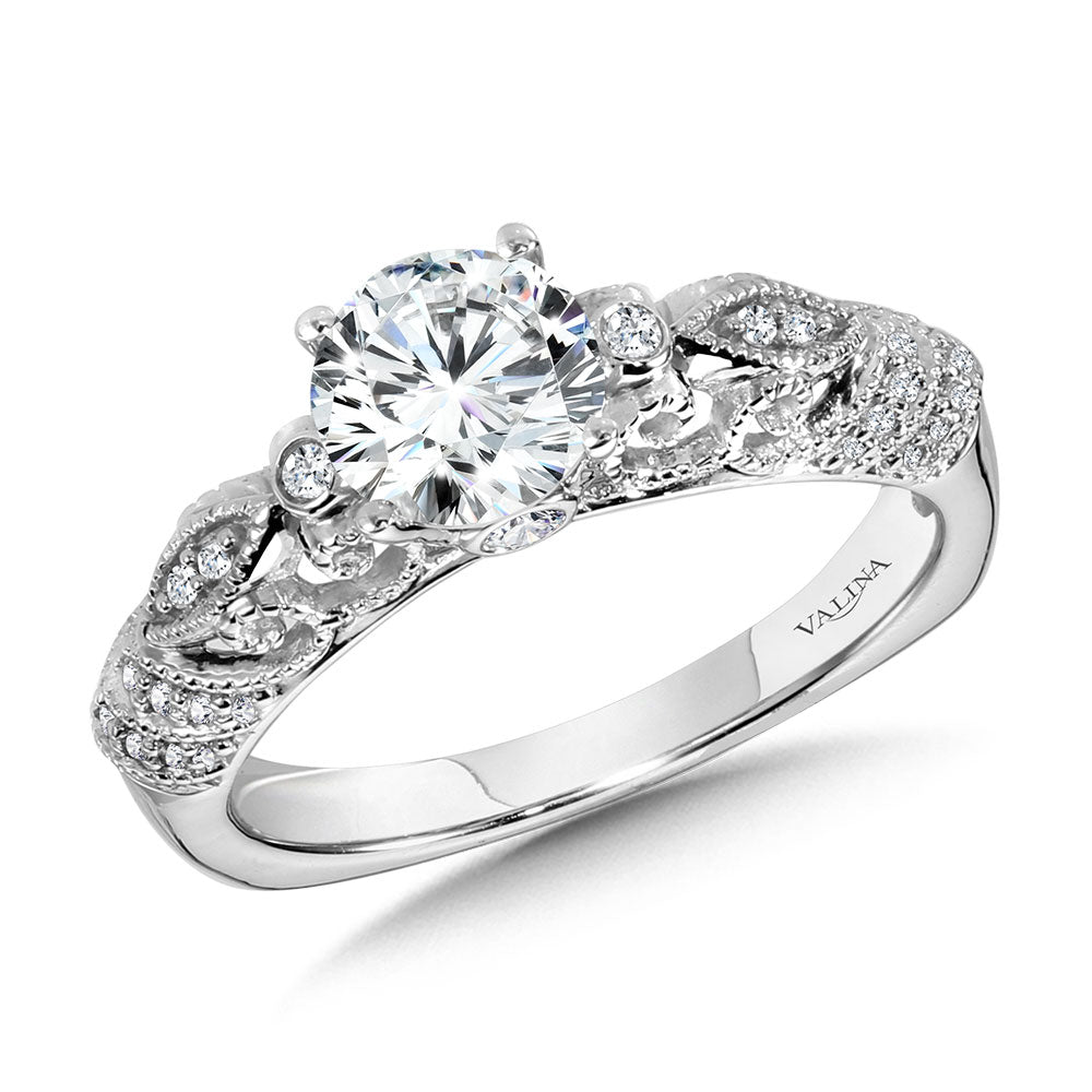 Vintage Milgrain & Filigree Accented Diamond Engagement Ring — R1158W