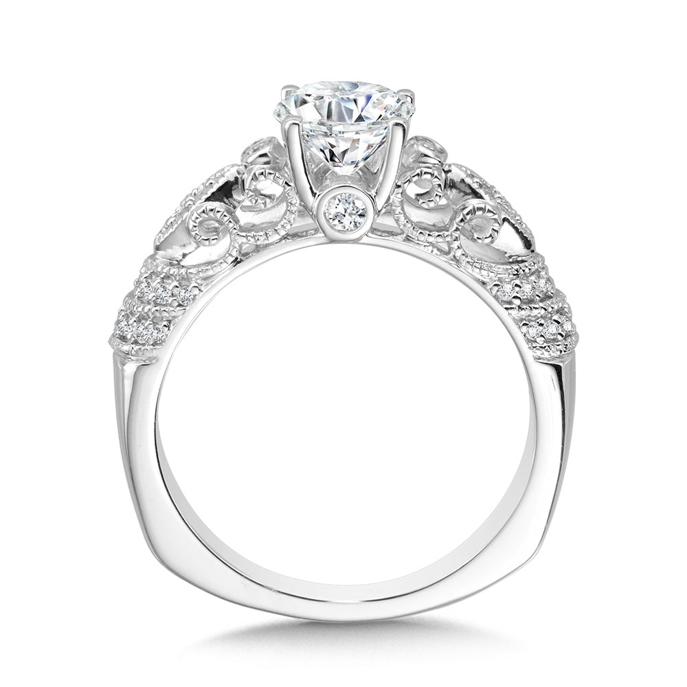 Vintage Milgrain & Filigree Accented Diamond Engagement Ring — R1158W
