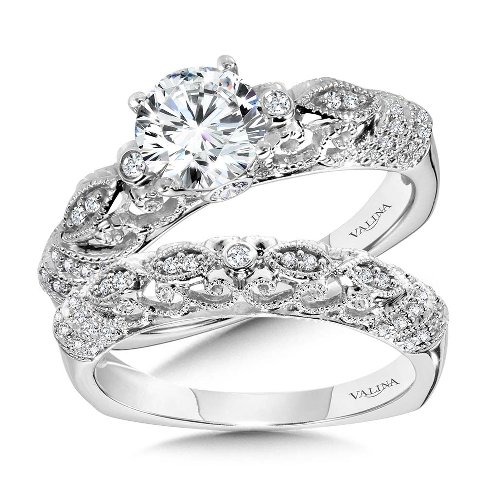 Vintage Milgrain & Filigree Accented Diamond Engagement Ring — R1158W