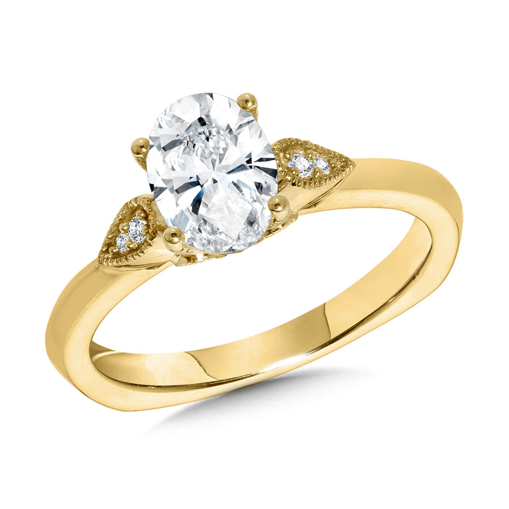 Vintage Milgrain-Beaded Straight Oval Engagement Ring — R1160Y