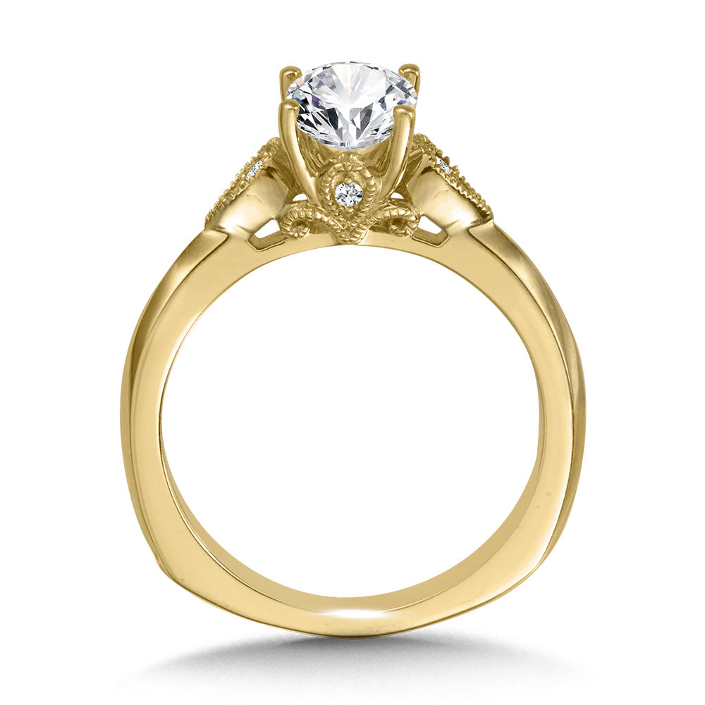 Vintage Milgrain-Beaded Straight Oval Engagement Ring — R1160Y