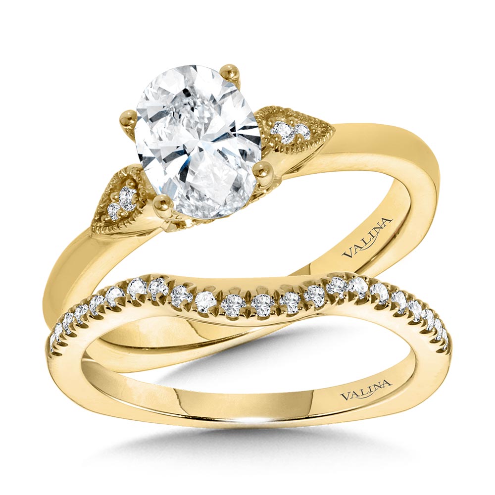 Vintage Milgrain-Beaded Straight Oval Engagement Ring — R1160Y