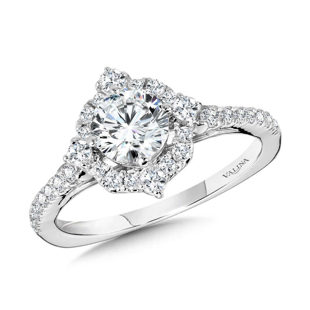 Decorative Straight Halo Engagement Ring — R1162W
