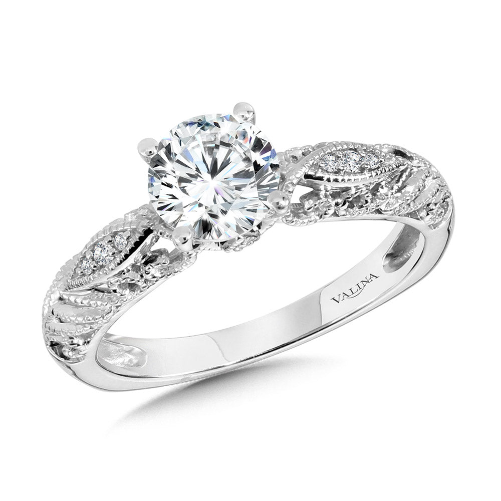 Vintage Milgrain & Filigree Accented Diamond Engagement Ring — R1163W