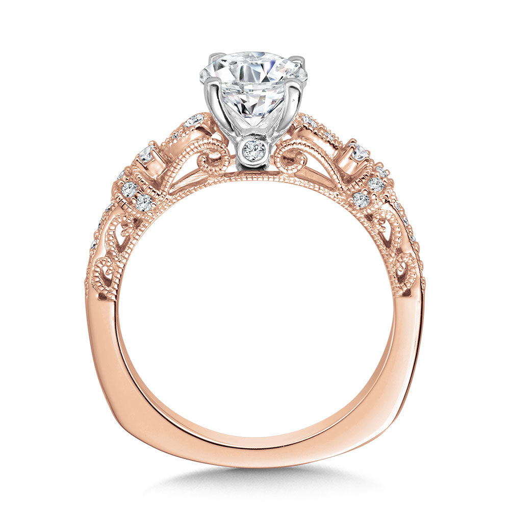 Vintage Milgrain & Filigree Accented Diamond Engagement Ring — R1165P