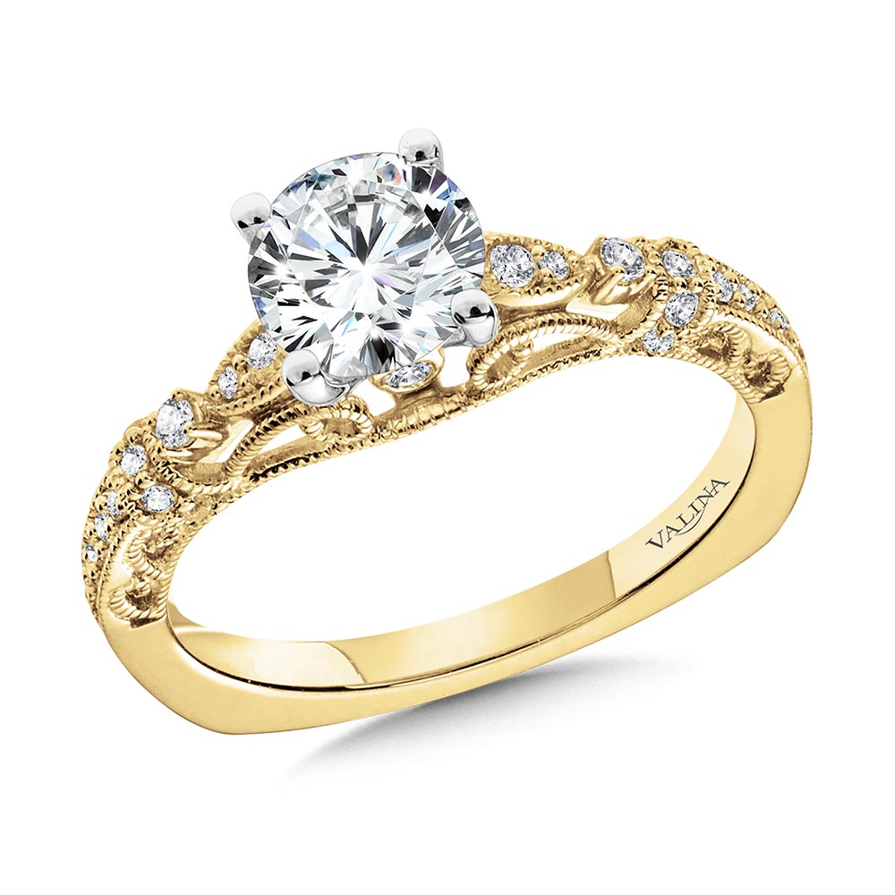 Vintage Milgrain & Filigree Accented Diamond Engagement Ring — R1165Y