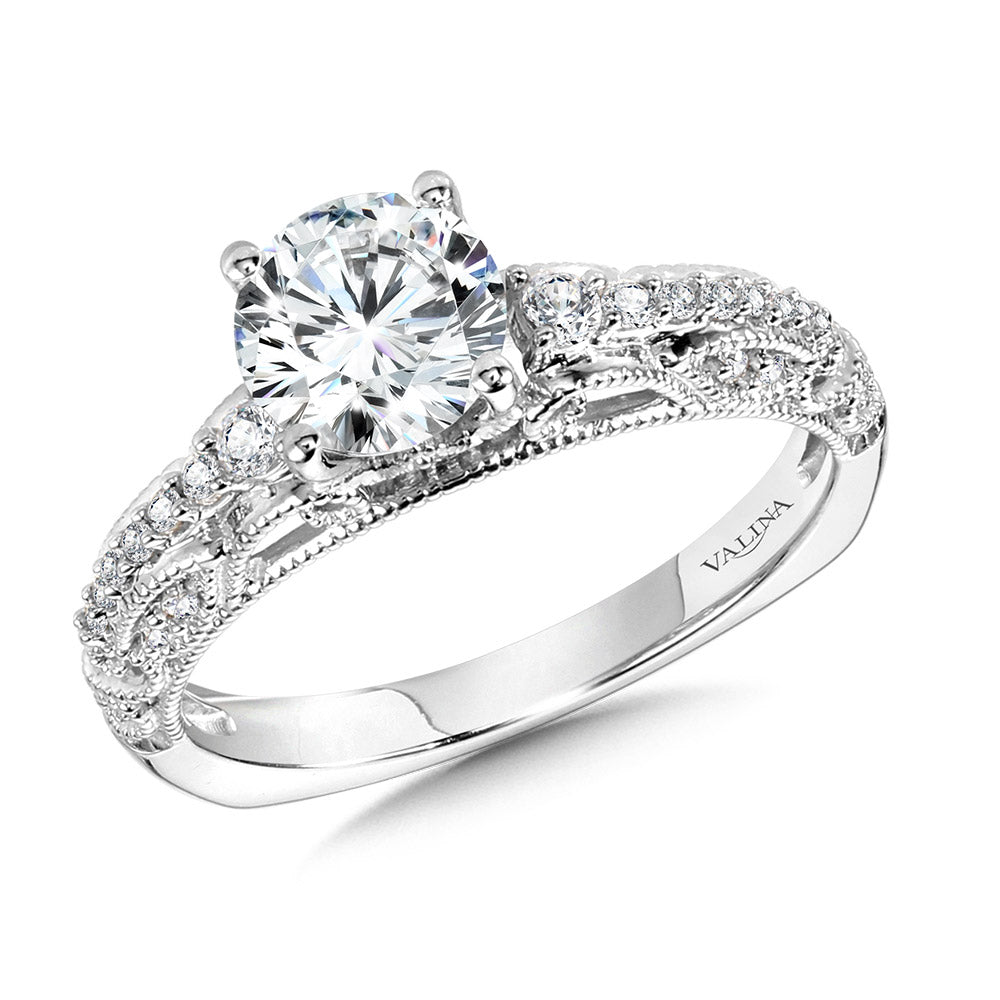 Vintage Milgrain & Filigree Accented Graduating Diamond Engagement Ring — R1166W