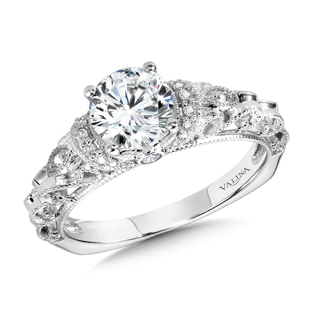 Vintage Milgrain & Filigree Accented Diamond Engagement Ring — R1167W