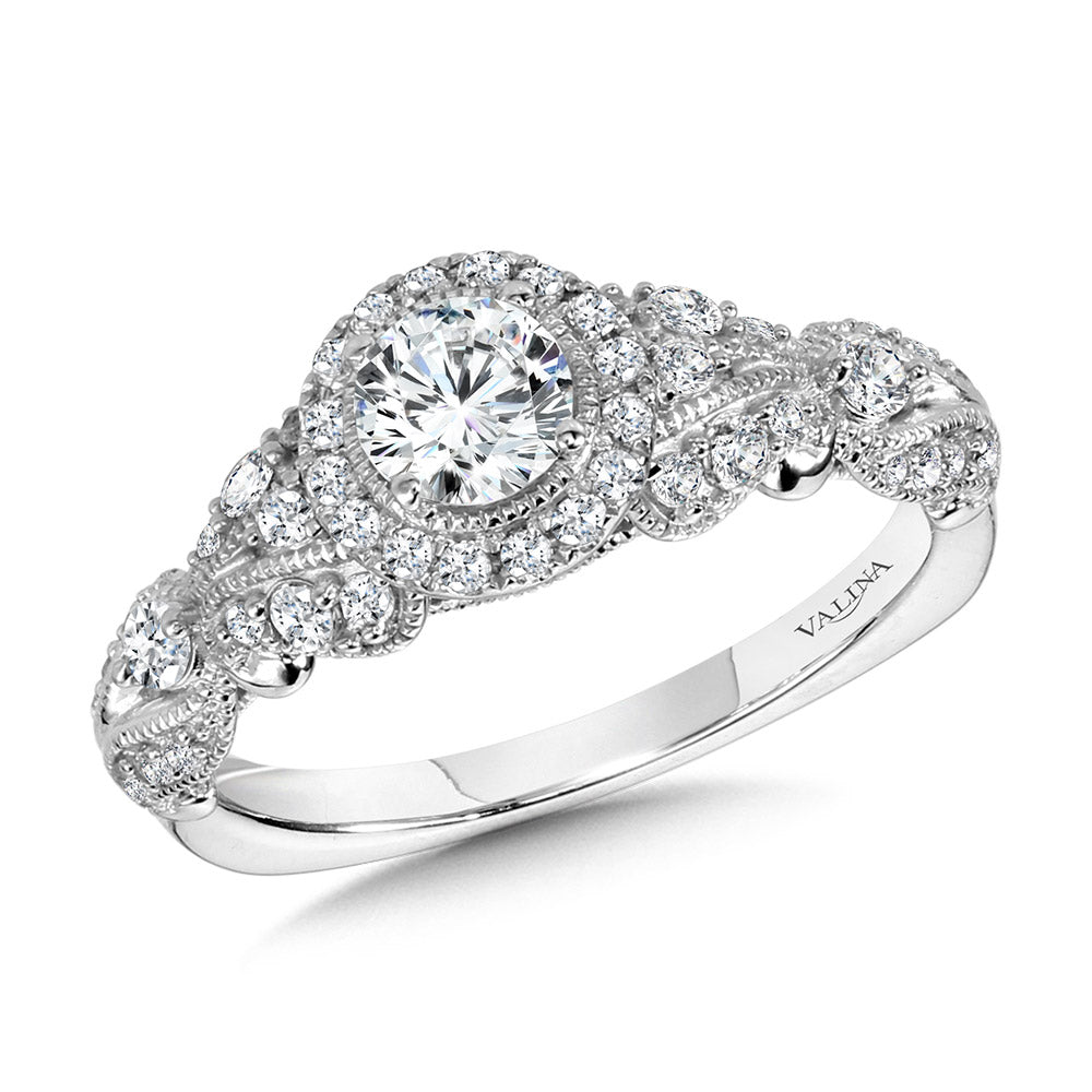 Vintage Milgrain & Filigree Accented Halo Engagement Ring — R1168W