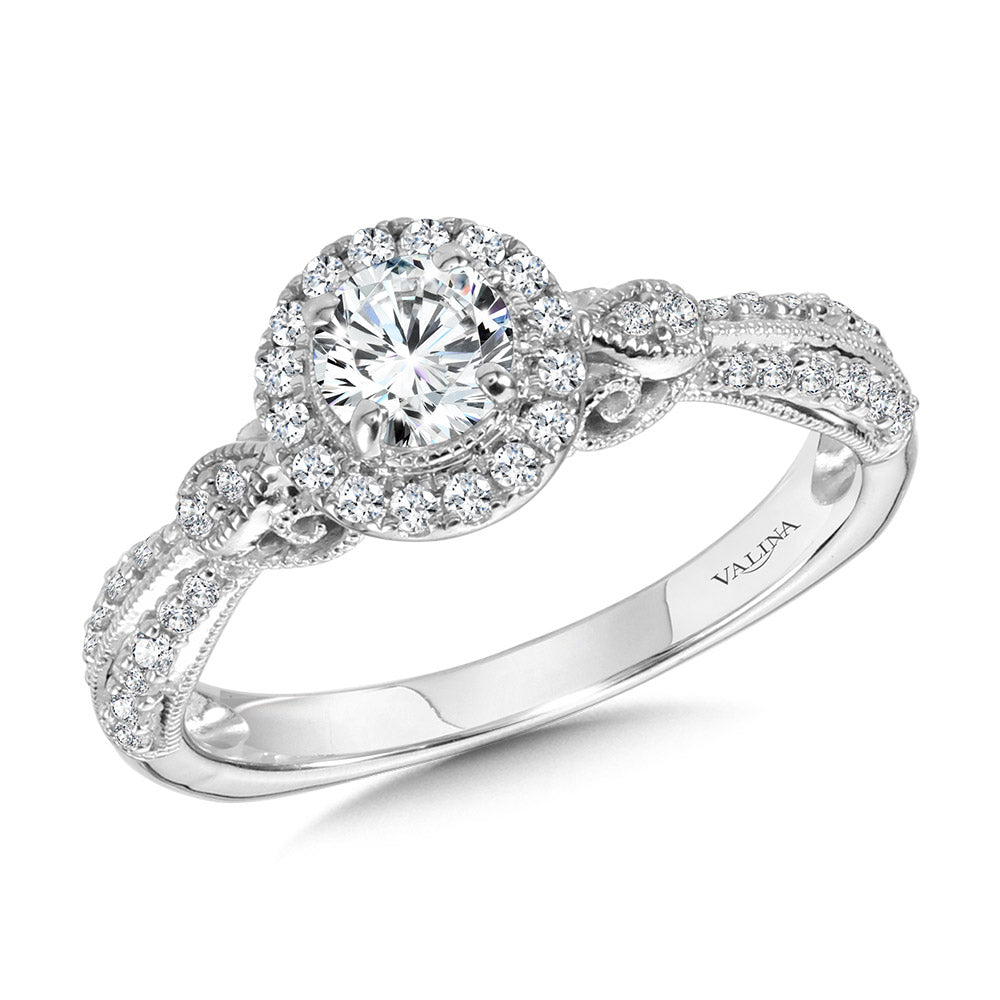 Vintage Milgrain & Filigree Accented Halo Engagement Ring — R1169W