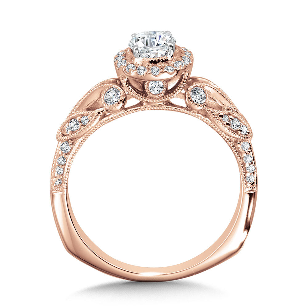 Vintage Milgrain & Filigree Accented Halo Engagement Ring — R1170P