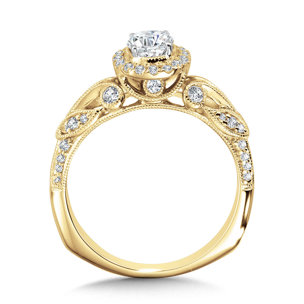Vintage Milgrain & Filigree Accented Halo Engagement Ring — R1170Y