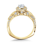 Vintage Milgrain & Filigree Accented Halo Engagement Ring — R1170Y