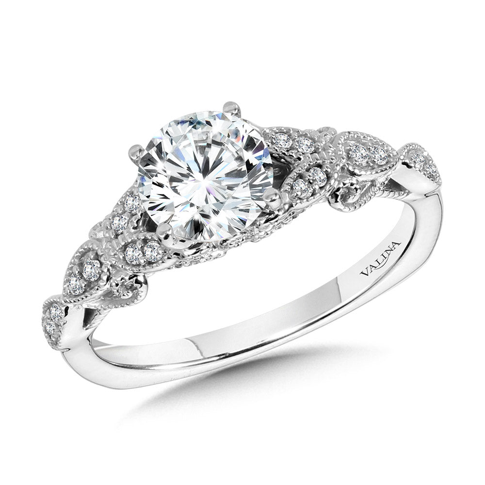 Vintage Milgrain & Filigree Accented Diamond Engagement Ring — R1171W