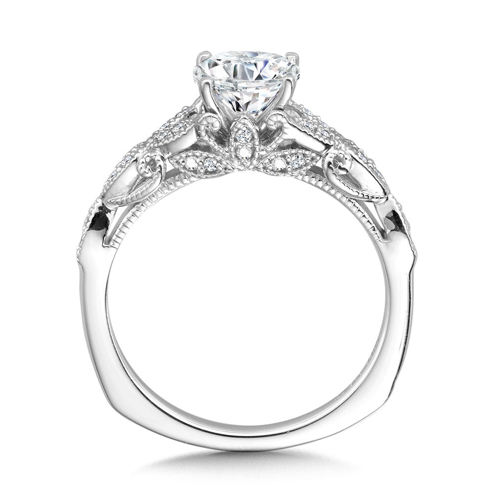 Vintage Milgrain & Filigree Accented Diamond Engagement Ring — R1171W