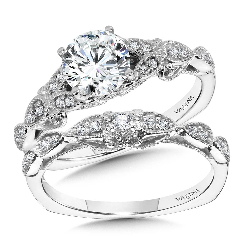 Vintage Milgrain & Filigree Accented Diamond Engagement Ring — R1171W