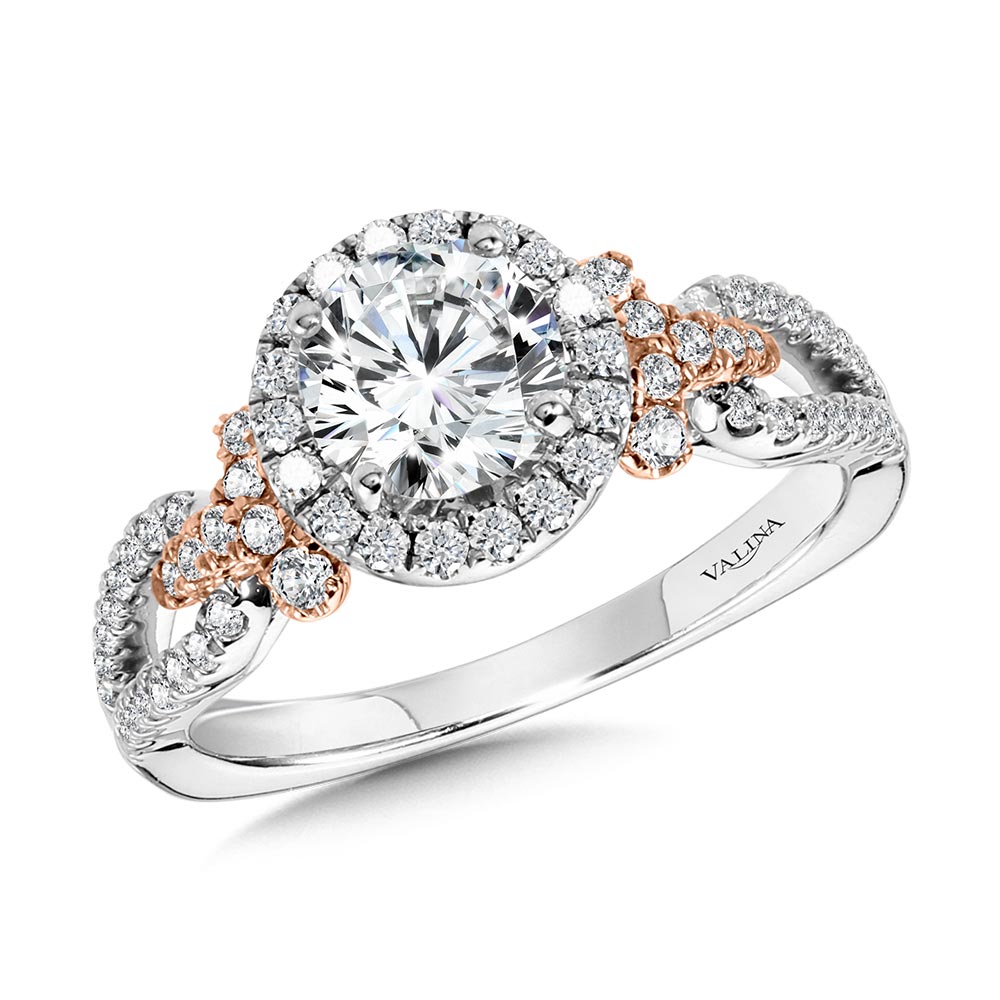 Dual-Tone Split Shank Halo Engagement Ring — R1172WP