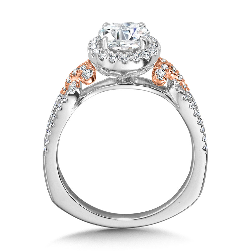 Dual-Tone Split Shank Halo Engagement Ring — R1172WP