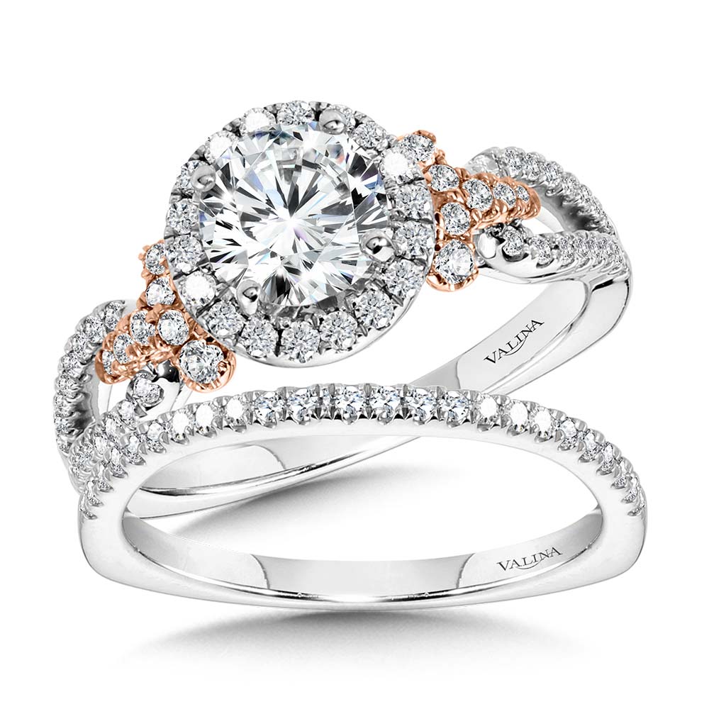Dual-Tone Split Shank Halo Engagement Ring — R1172WP