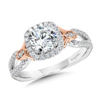 Dual-Tone Split Shank Cushion-Shaped Halo Engagement Ring — R1173WP
