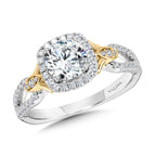 Dual-Tone Split Shank Cushion-Shaped Halo Engagement Ring — R1173WY