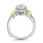 Dual-Tone Split Shank Cushion-Shaped Halo Engagement Ring — R1173WY