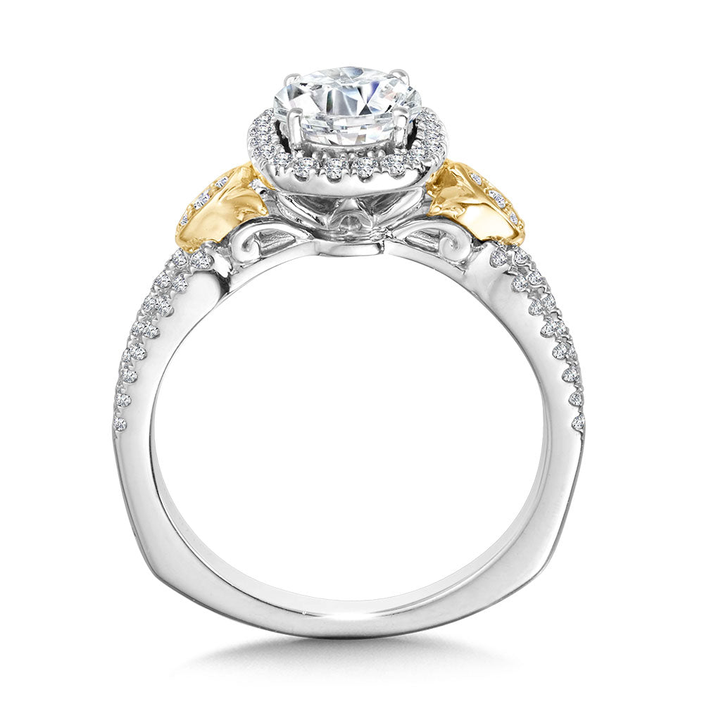 Dual-Tone Split Shank Cushion-Shaped Halo Engagement Ring — R1173WY