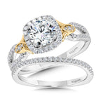 Dual-Tone Split Shank Cushion-Shaped Halo Engagement Ring — R1173WY