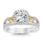 Dual-Tone Split Shank Cushion-Shaped Halo Engagement Ring — R1173WY