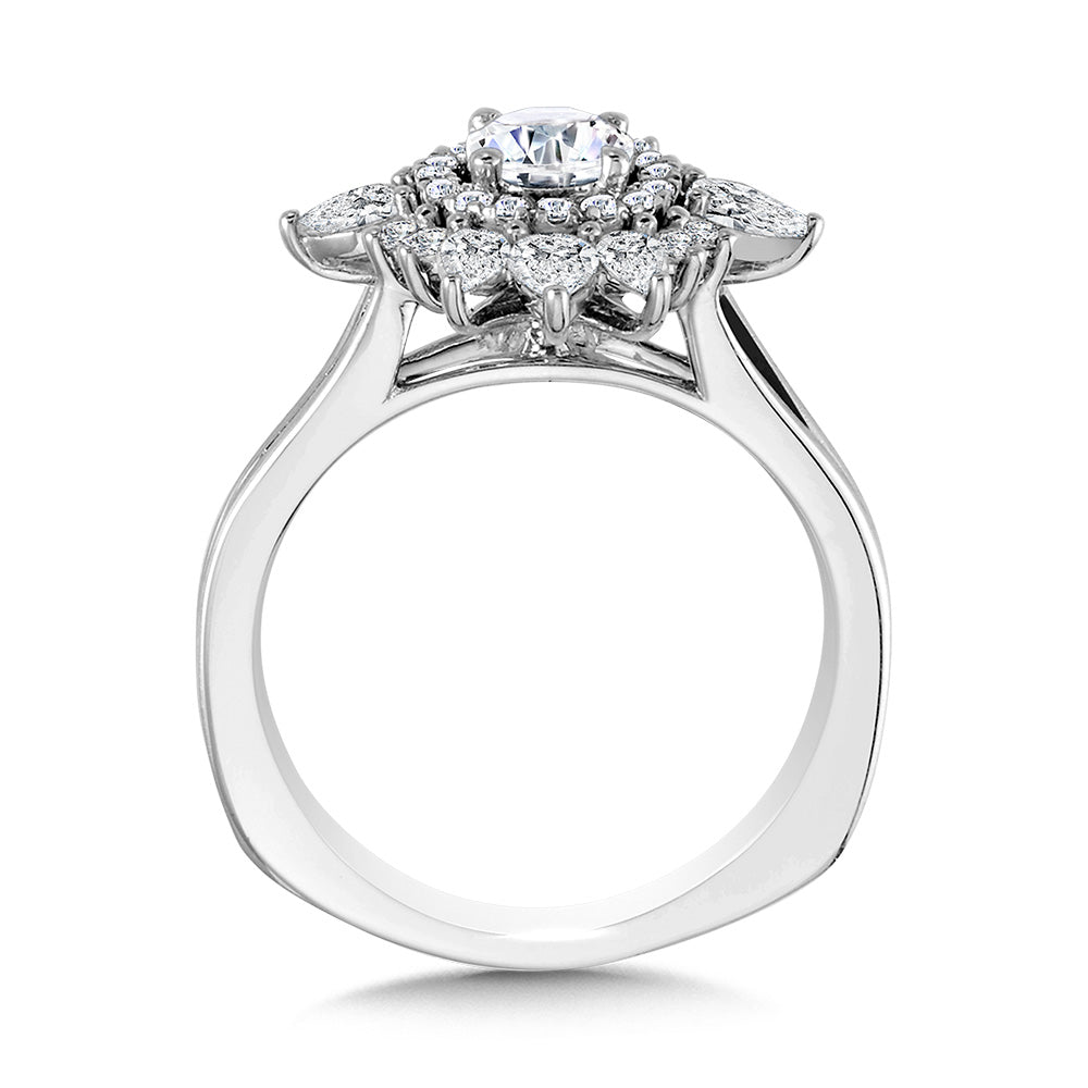 Sun-Burst Split Shank Double Halo Diamond Engagement Ring — R2200W