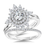 Sun-Burst Split Shank Double Halo Diamond Engagement Ring — R2200W