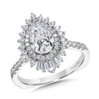Straight Pear-Cut Diamond & Statement Halo Engagement Ring — R2201W