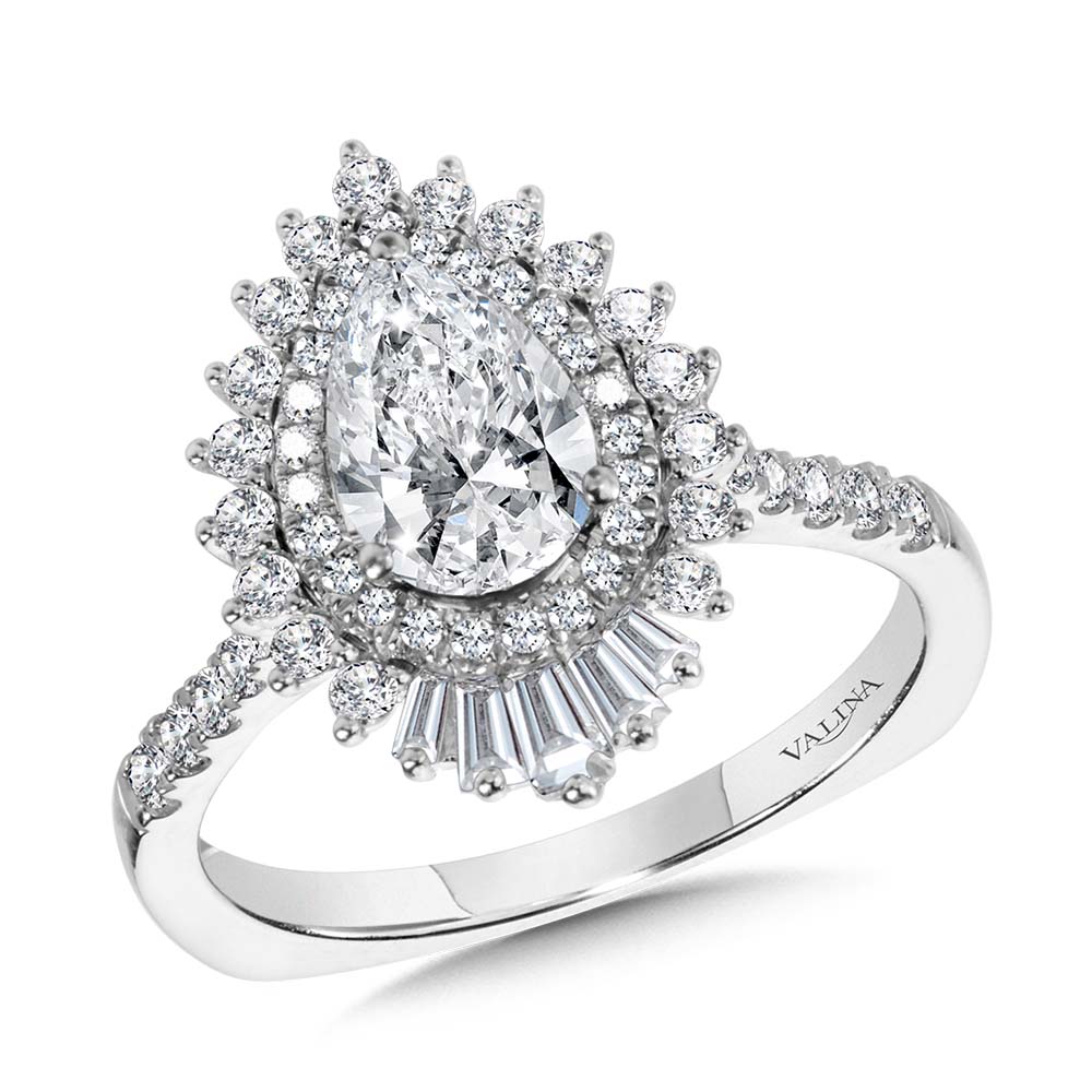 Straight Pear-Cut Diamond & Statement Halo Engagement Ring — R2201W