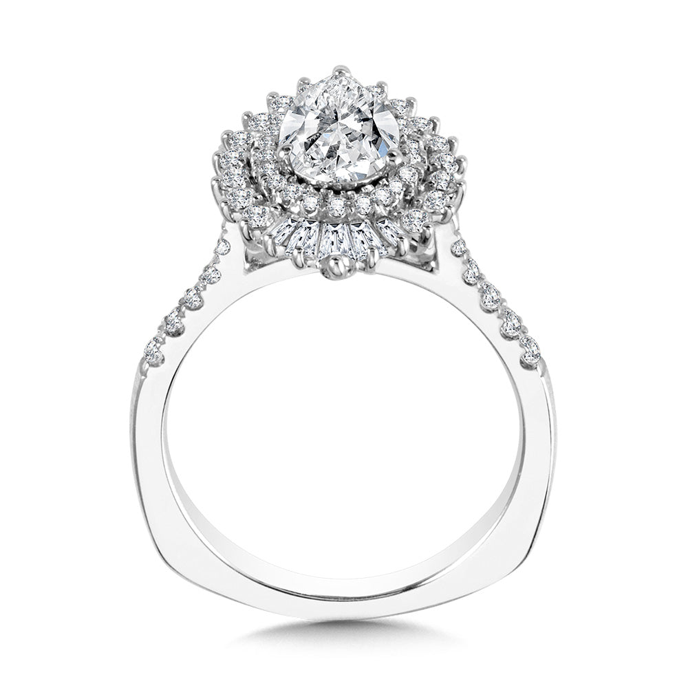 Straight Pear-Cut Diamond & Statement Halo Engagement Ring — R2201W