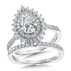 Straight Pear-Cut Diamond & Statement Halo Engagement Ring — R2201W