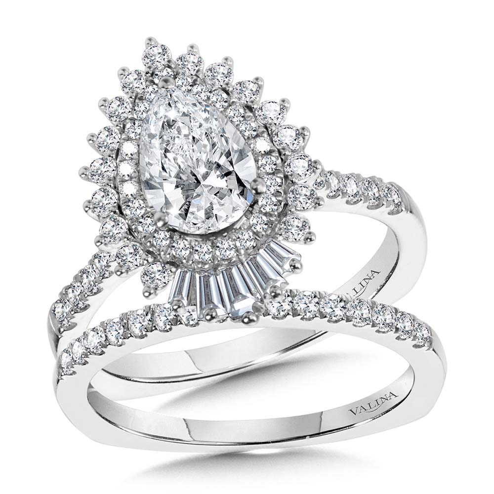 Straight Pear-Cut Diamond & Statement Halo Engagement Ring — R2201W