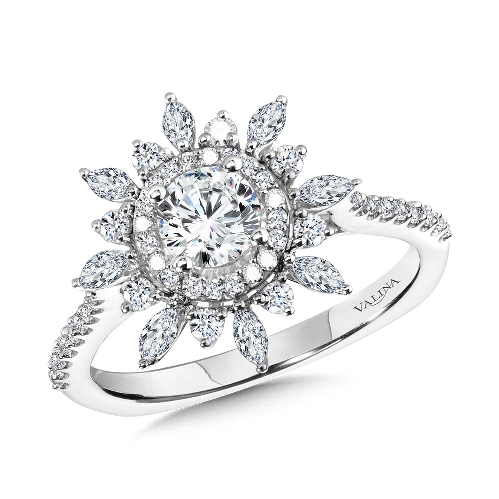 Floral Double Halo Diamond Engagement Ring — R2202W