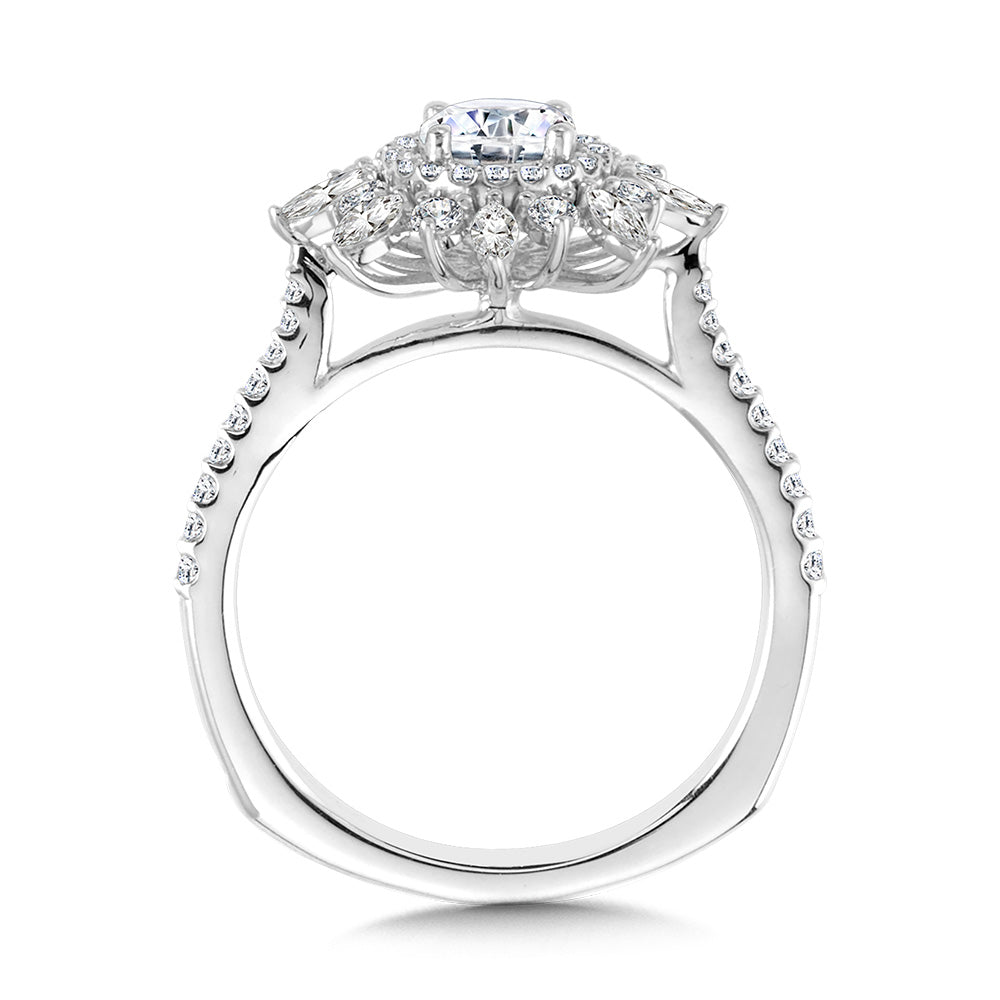 Floral Double Halo Diamond Engagement Ring — R2202W