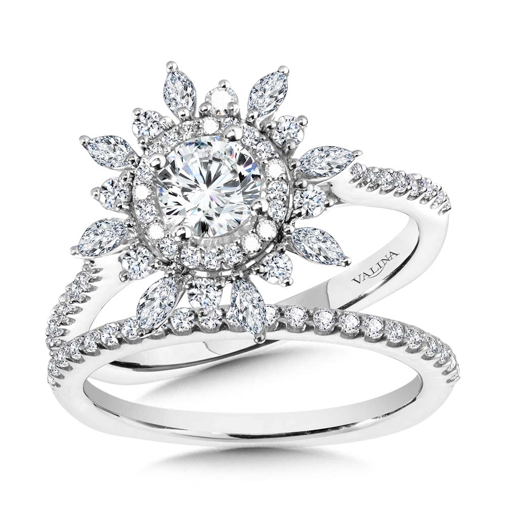 Floral Double Halo Diamond Engagement Ring — R2202W