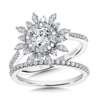 Floral Double Halo Diamond Engagement Ring — R2202W