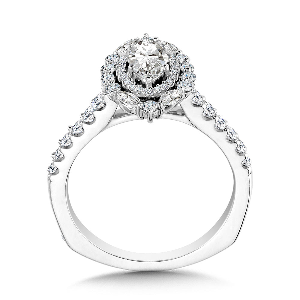 Marquise-Cut Statement Double Halo Diamond Engagement Ring — R2203W