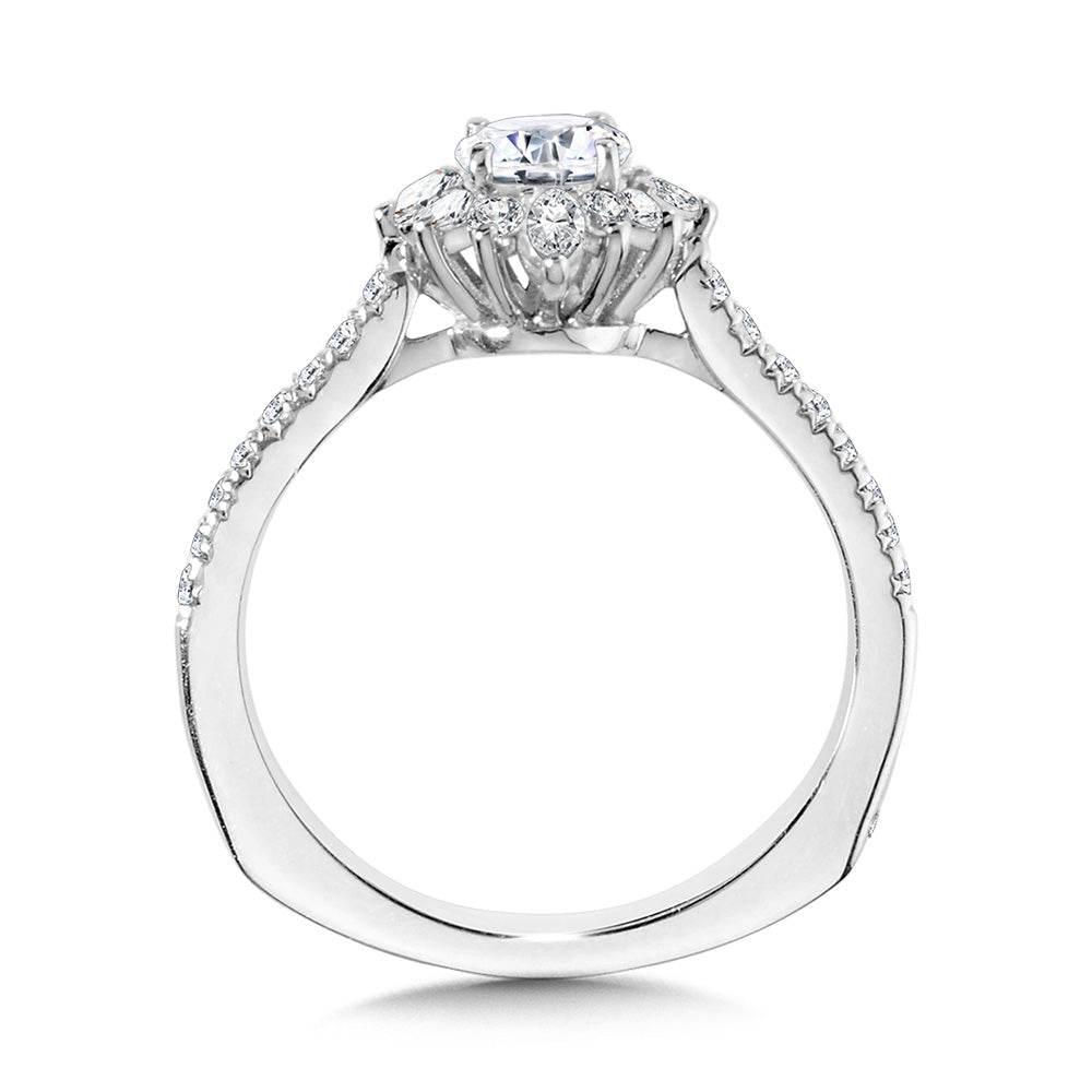 Marquise-Accented Sun Burst Diamond Halo Engagement Ring — R2204W