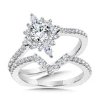 Marquise-Accented Sun Burst Diamond Halo Engagement Ring — R2204W