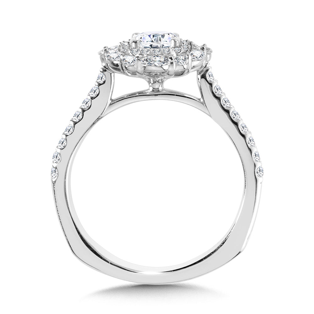 Marquise-Accented Double Halo Diamond Engagement Ring — R2205W