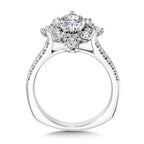 Prong-Tipped Sun Burst Diamond Halo Engagement Ring — R2207W