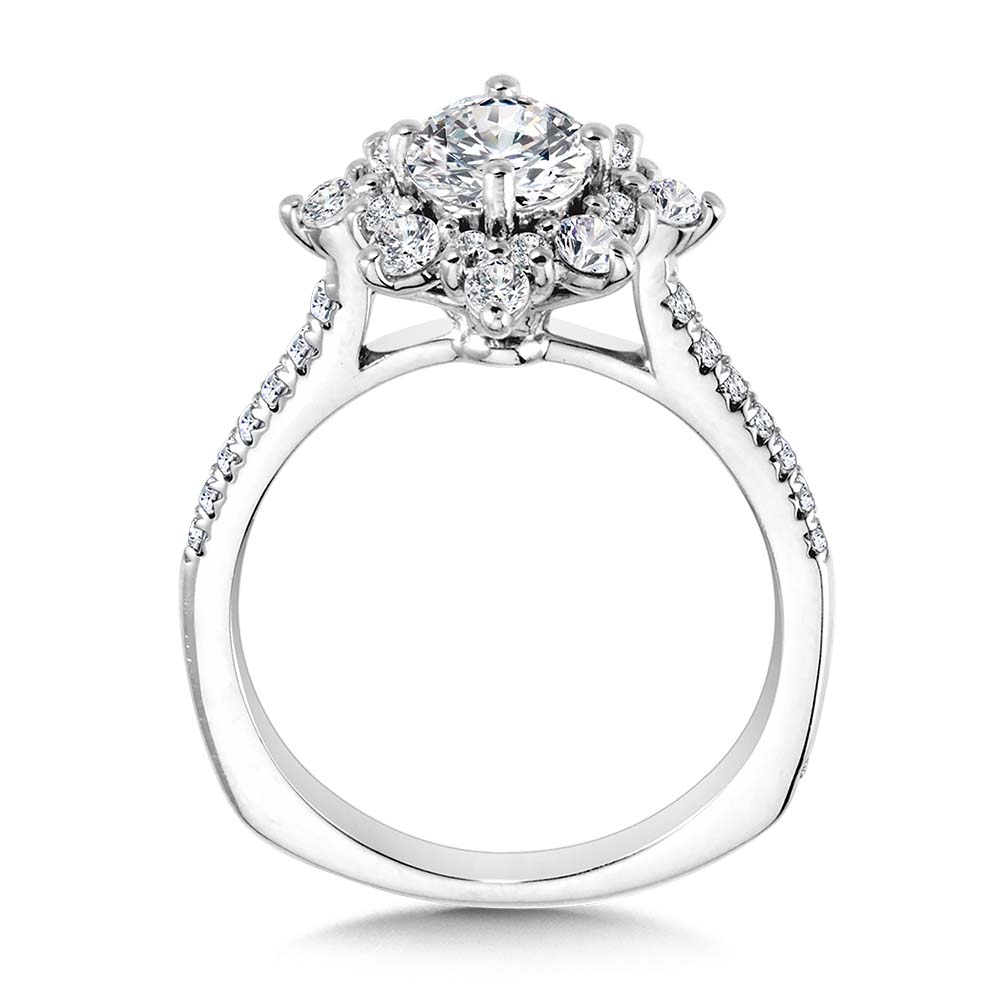 Prong-Tipped Sun Burst Diamond Halo Engagement Ring — R2207W