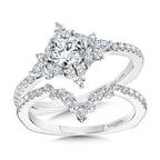 Marquise-Accented Sun Burst Tapered Diamond Halo Engagement Ring — R2208W
