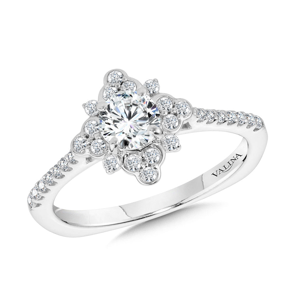 Bezel-Set Sun Burst Diamond Halo Engagement Ring — R2209W
